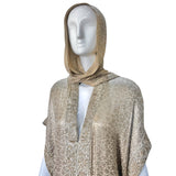 Late 1970's Gold Champagne Lamé Jacquard Caftan Gown and Scarf, scarf on head