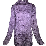 Issey Miyake Eggplant Purple Crinkle Pleat Mock Turtleneck Blouse