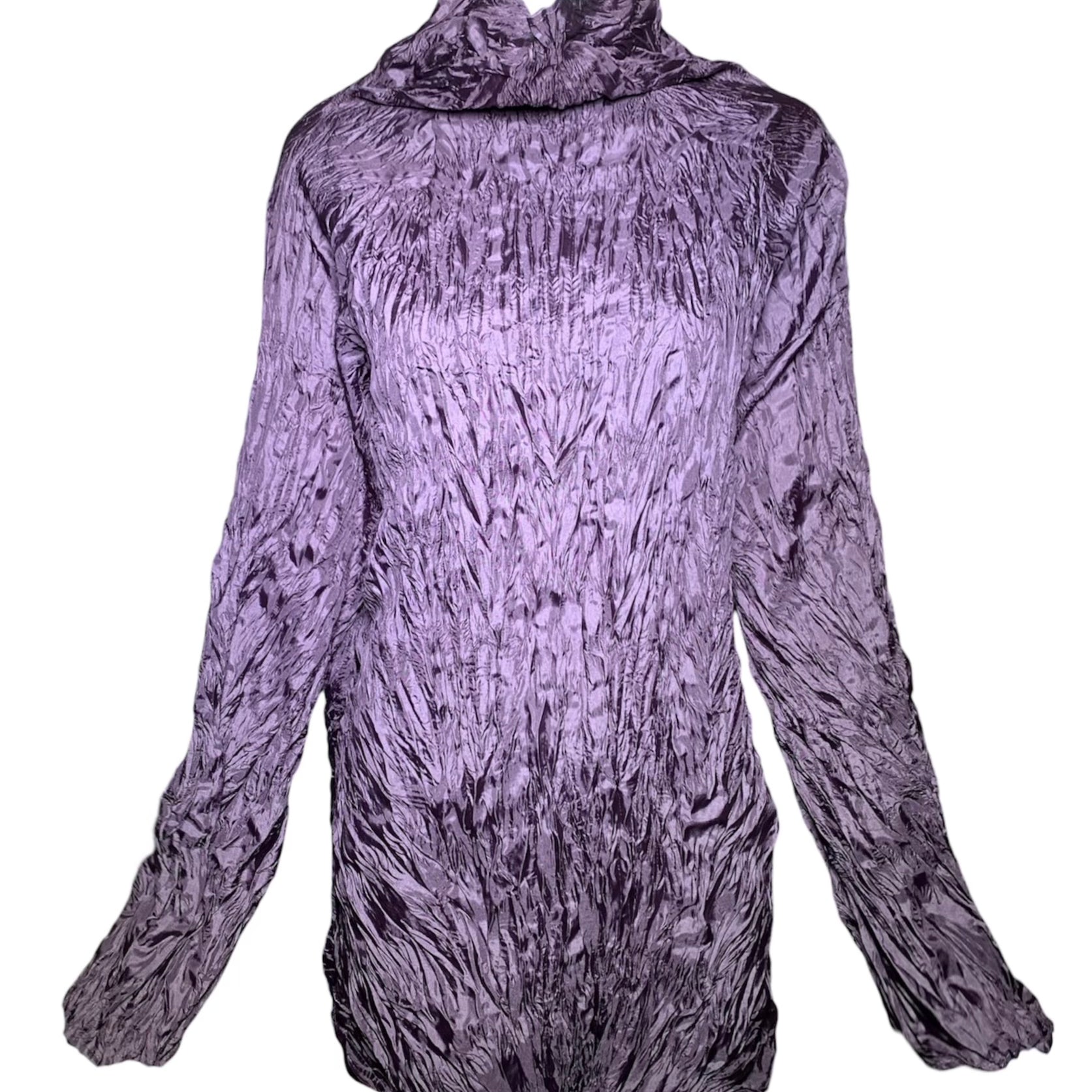 Issey Miyake Eggplant Purple Crinkle Pleat Mock Turtleneck Blouse