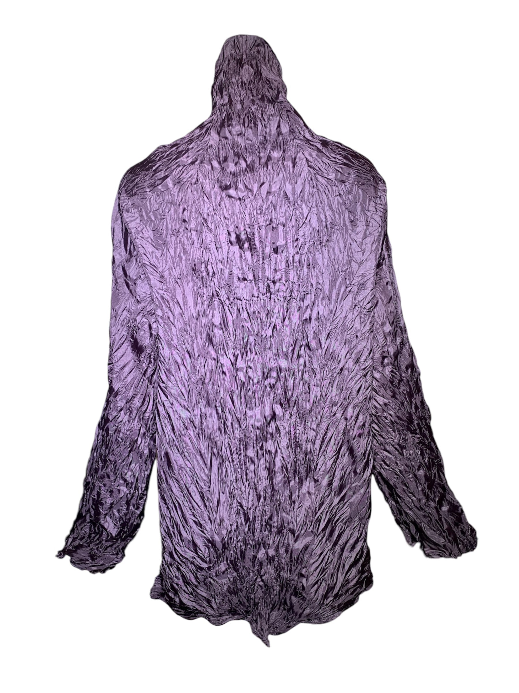 Issey Miyake Eggplant Purple Crinkle Pleat Mock Turtleneck Blouse, back