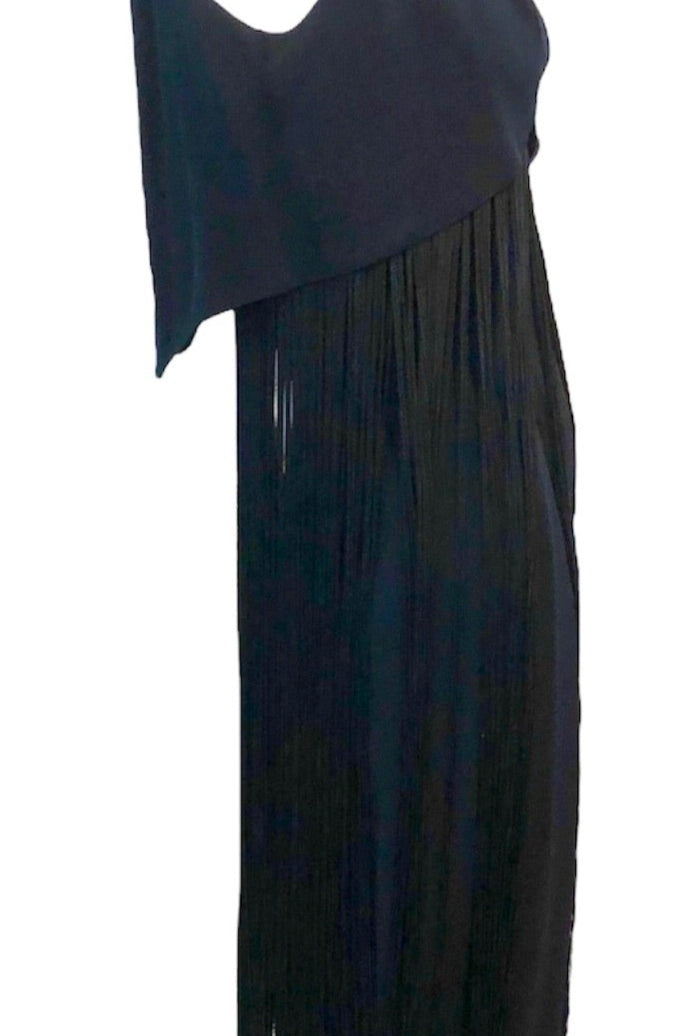 Syano 60s Black Cocktail Dress with Long Fringe Skirt SIDE 2 of 4