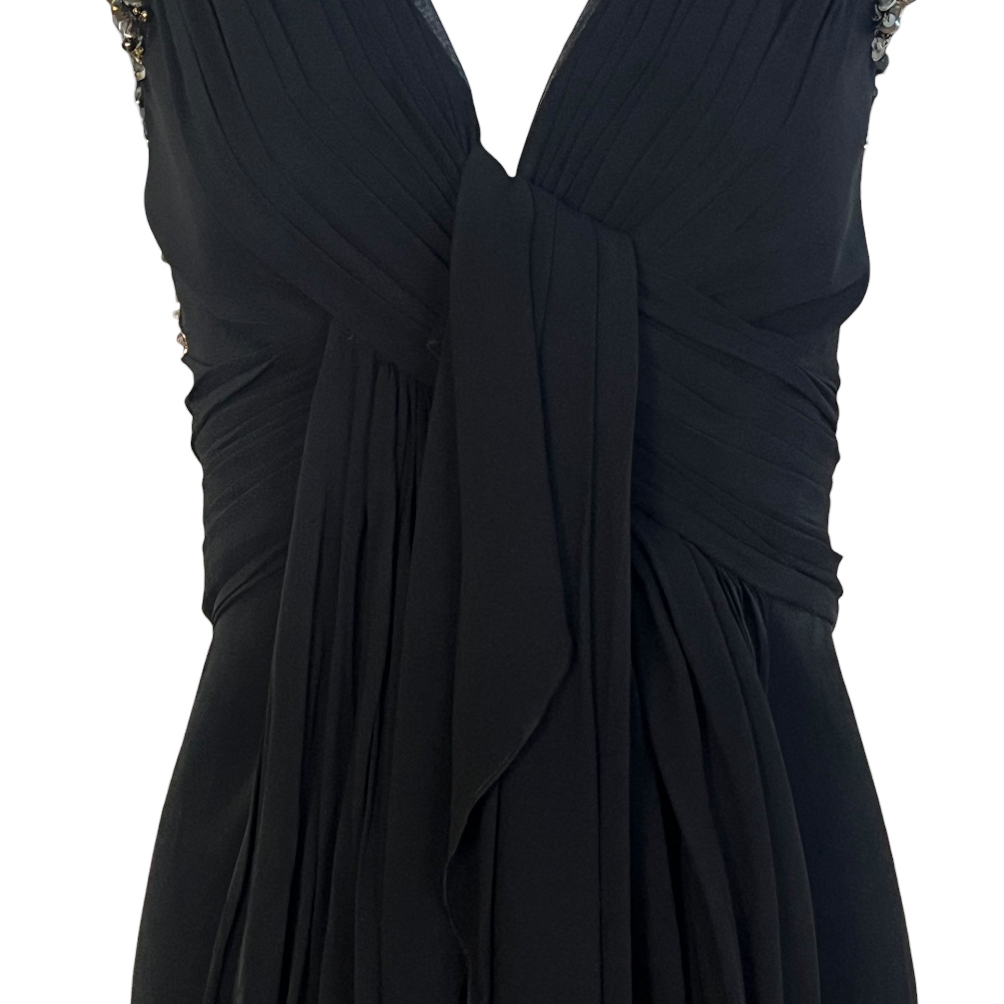  Elie Saab Black Silk Gown with Gold and Silver Embellished Capped Sleeves, bust to waist drape