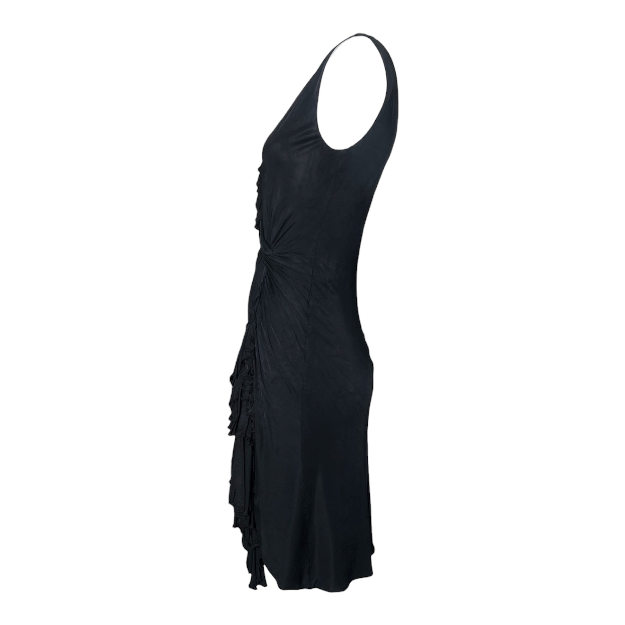 Versace S/S 2004 Charcoal Black Ruffled Jersey Mini Dress, side
