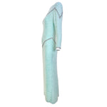 Galanos 1980's Fully Beaded Pale Aqua Blue Silk Evening Gown with Rhinestones, side