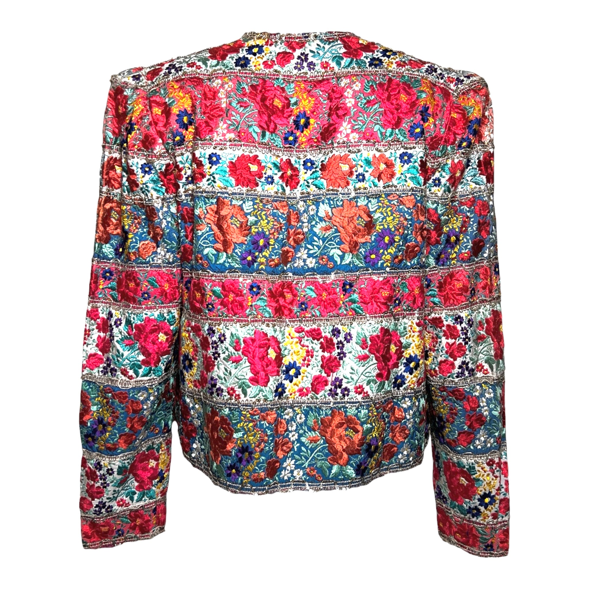 1940s Colorful  Ribbon Embroidered Floral Jacket With Sequin Trim, back