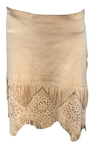 Jean Paul Gaultier Y2K Femme White Leather Fringe Skirt with Laser Cut Outs FRONT 1 of 4