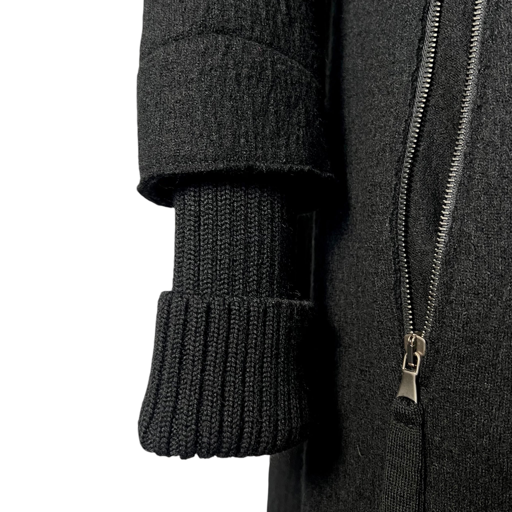 Transit Charcoal Wool Coat With Knit Sweater Sleeves, cuff