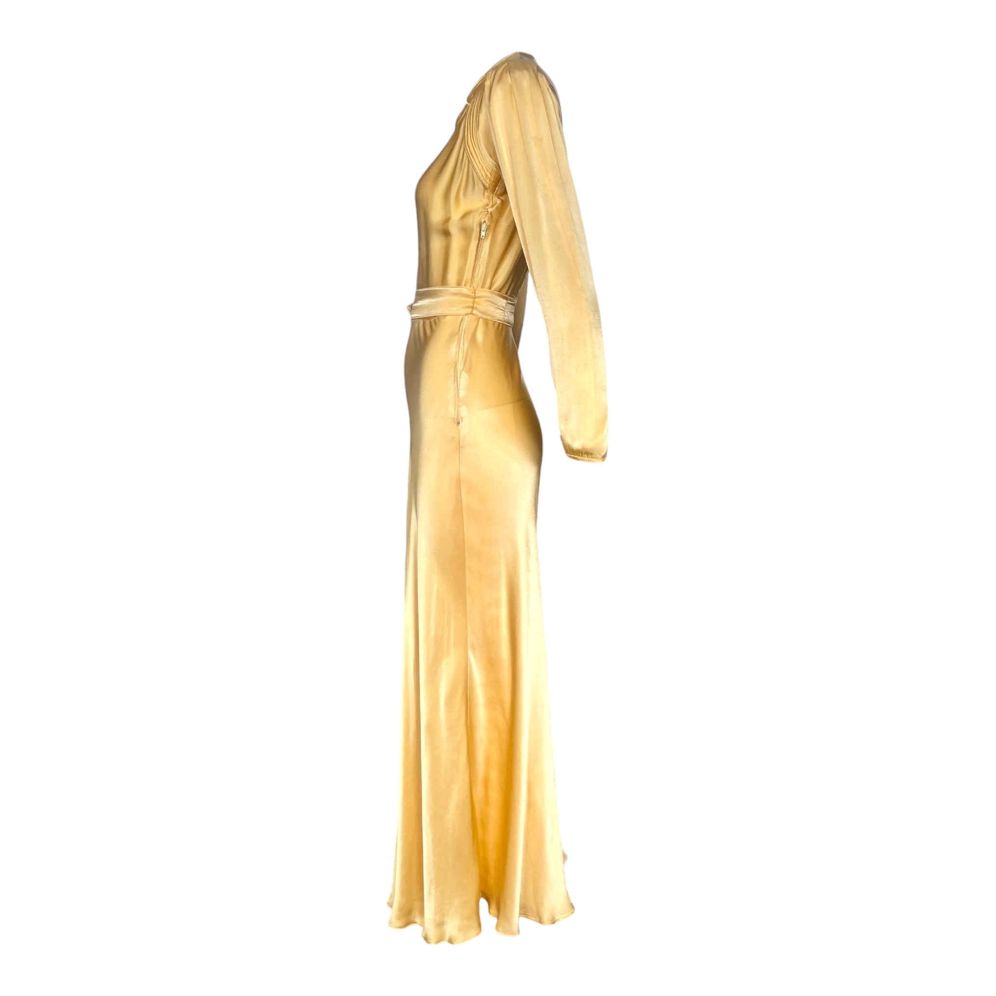 Late 1930s/Early 40s Golden Yellow Satin Belted Dress, side 2