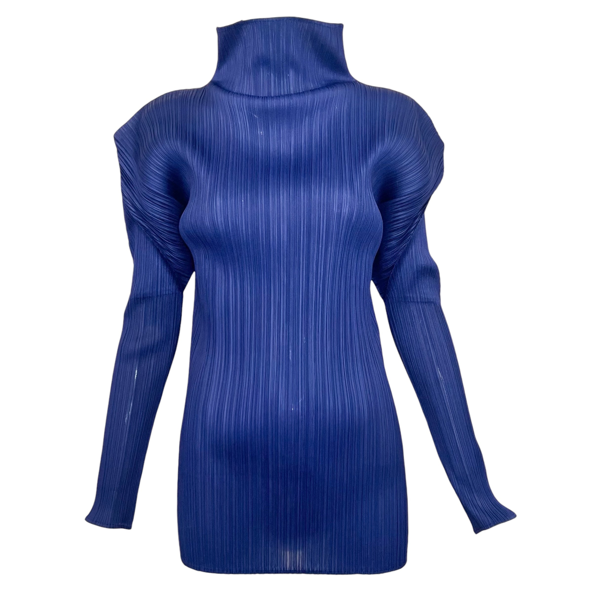 Issey Miyake F/W 1999 Cobalt Blue Pleated Funnel Neck Blouse