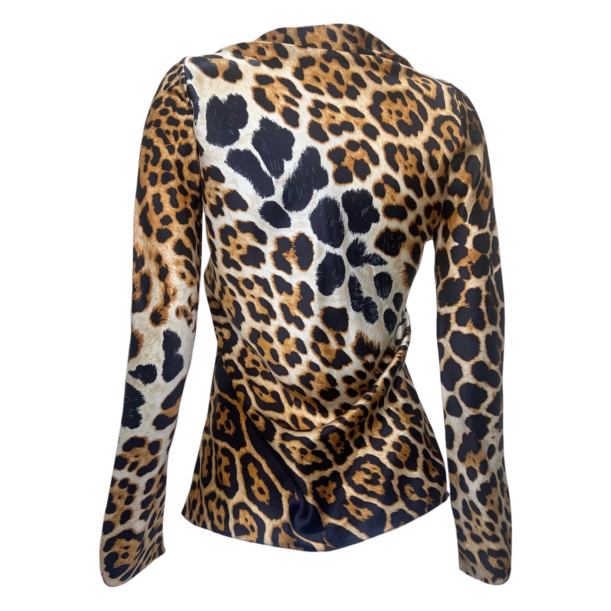 Yves Saint Laurent by Tom Ford S/S 2002 Silk Jaguar Print Long Sleeve Blouse, back