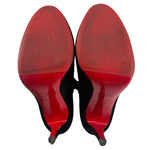 Christian Louboutin Black Velour Veau 120 Stiletto Boot with Red Tulips, 40.5, SOLES
