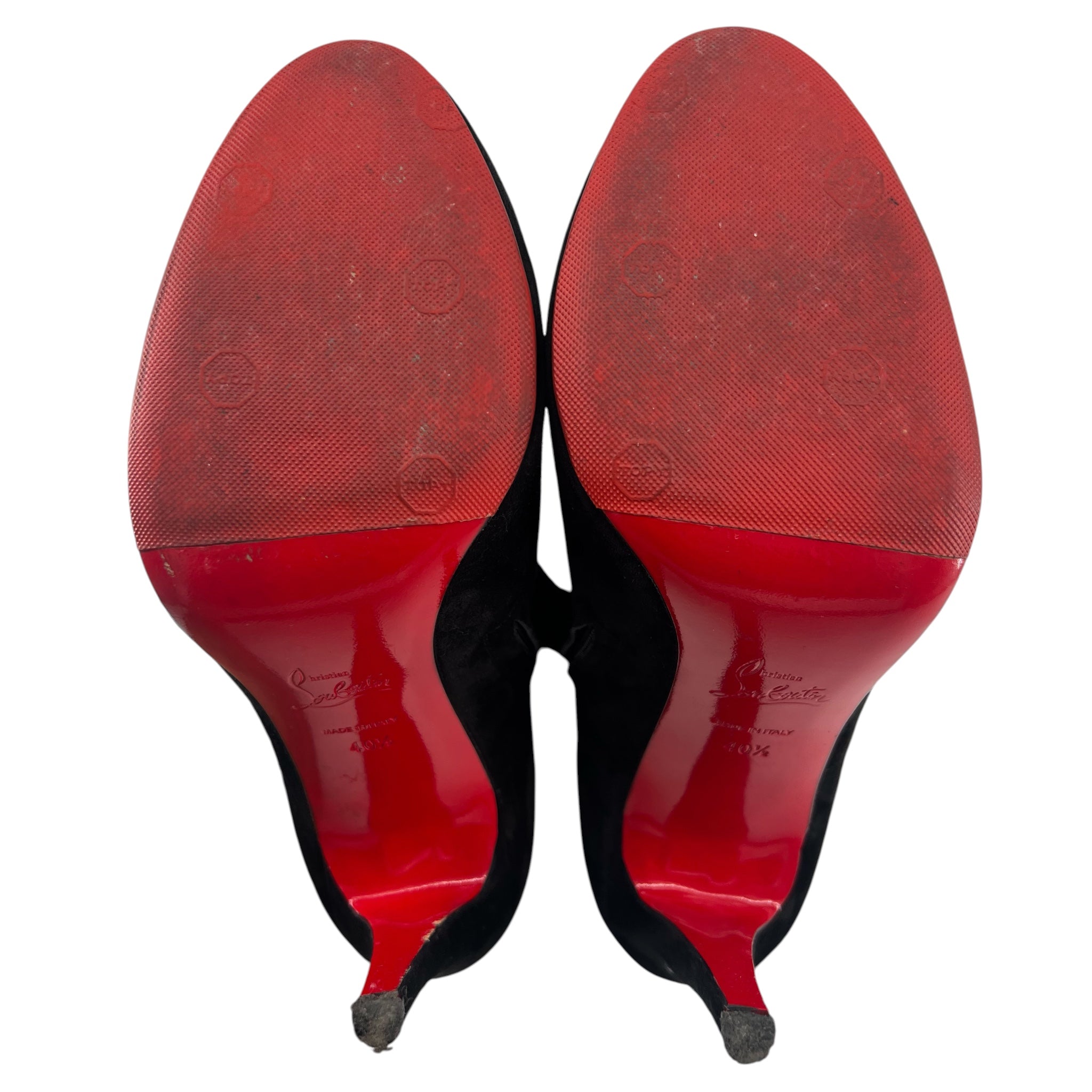 Christian Louboutin Black Velour Veau 120 Stiletto Boot with Red Tulips, 40.5, SOLES