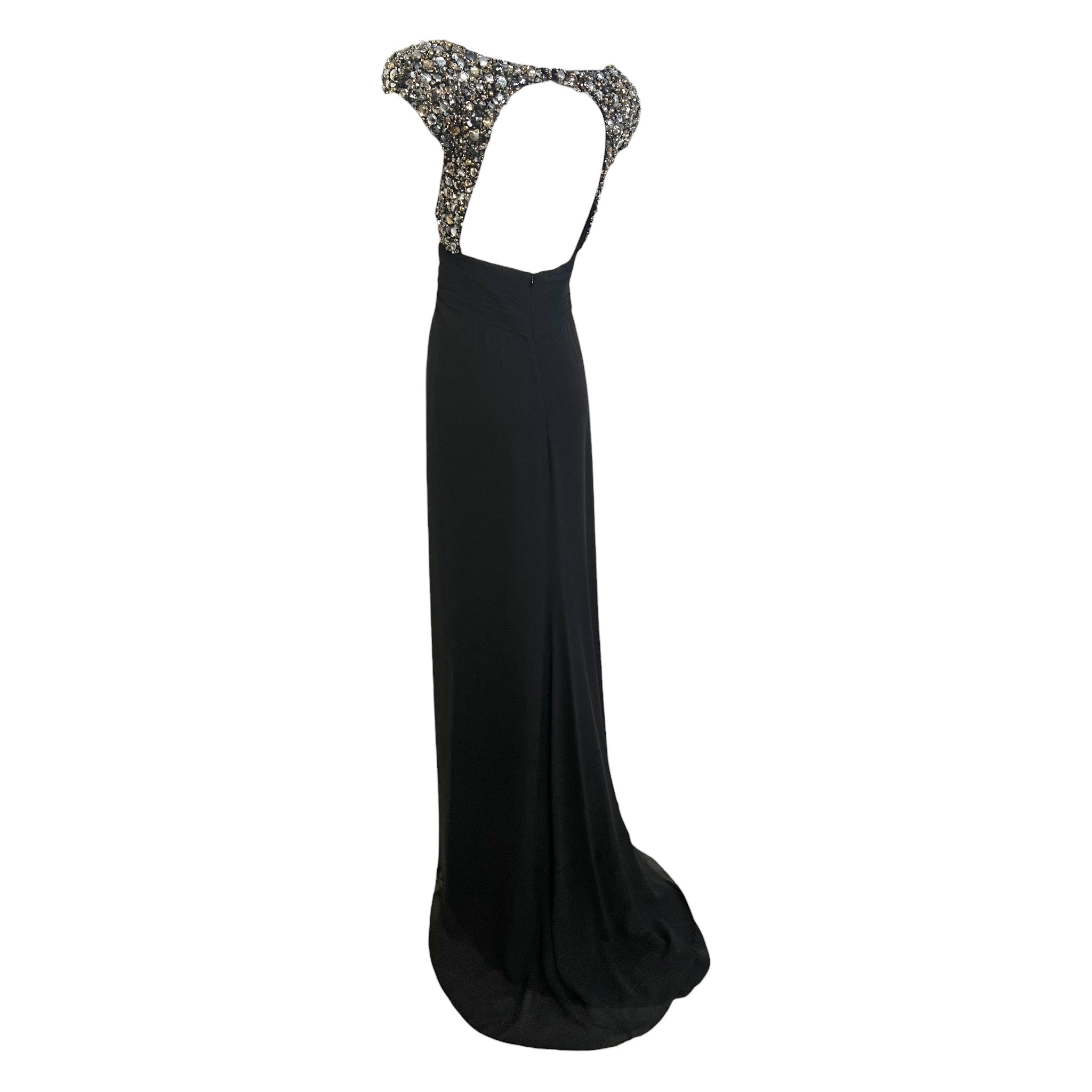  Elie Saab Black Gown with Gold and Silver Embellished Capped Sleeves, slight side baack