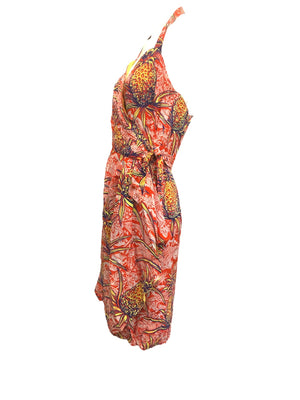 40s Rayon Red Hawaiian Pineapple Print Wrap Dress SIDE 2 of 4