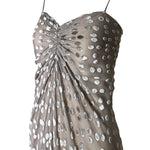 Stavropoulos 1970's Grey Devore Velvet Polkadot and Silk Gown, bodice