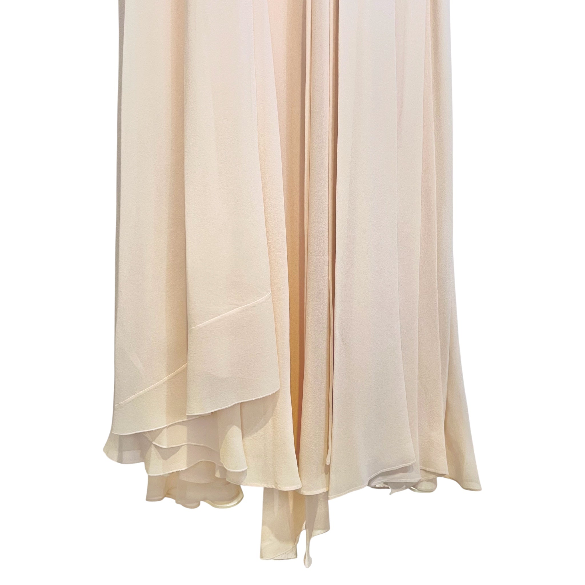 Vionnet 2010's Champagne Silk Crepe Bias Halter Gown with Partial Cape, hem