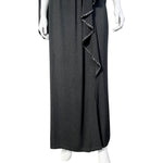 1940's Charcoal Rayon Crystal Studded Evening Dress with Swag Drape, skirt 2