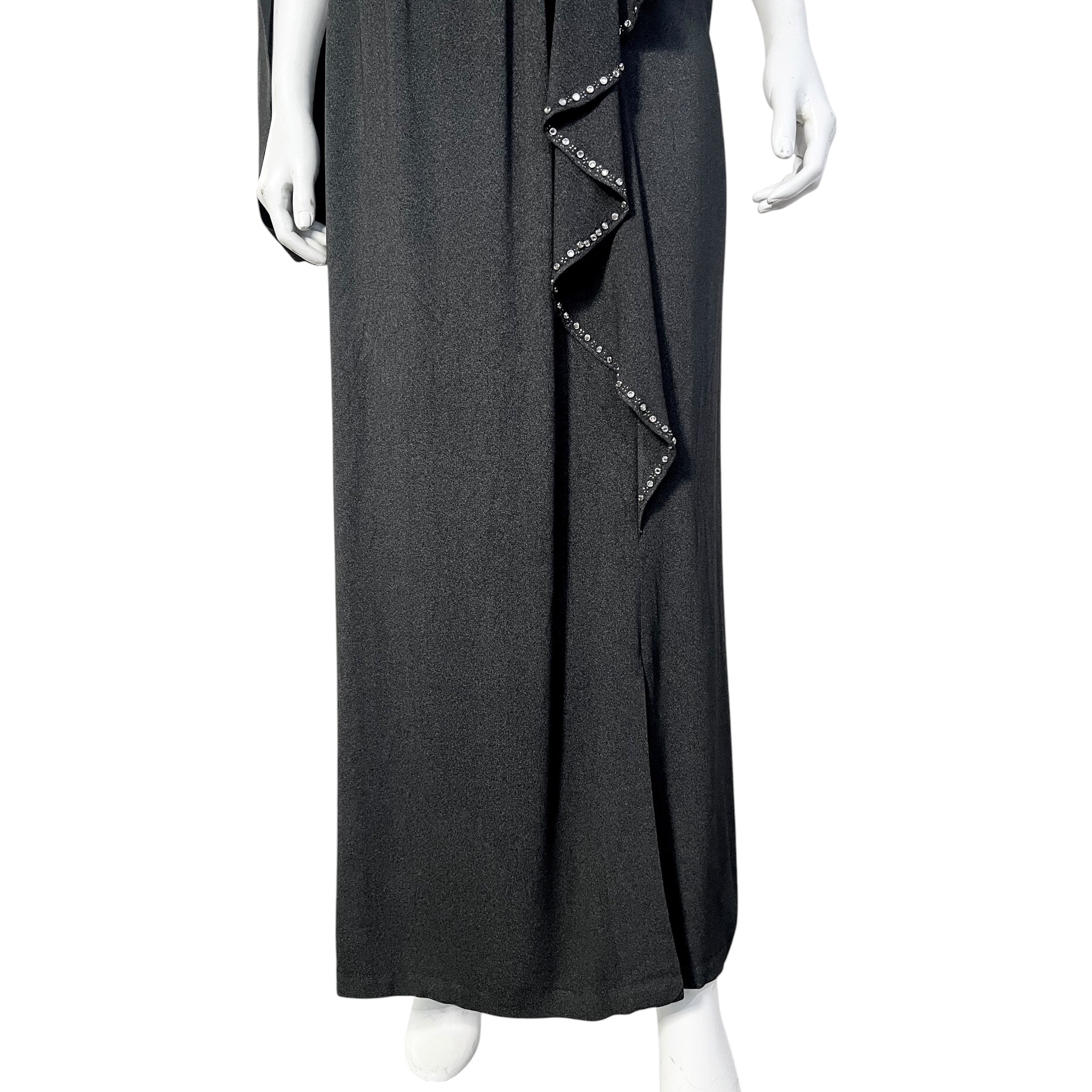 1940's Charcoal Rayon Crystal Studded Evening Dress with Swag Drape, skirt 2