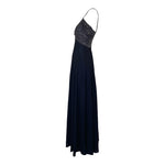 1930's Old Hollywood Rhinestoned Black Rayon Evening Gown, side