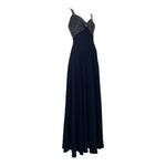 1930's Old Hollywood Rhinestoned Black Rayon Evening Gown, slight side
