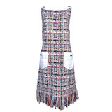 Chanel S/S 2015 Multicolored Boucle Tweed Fringed Hem Dress