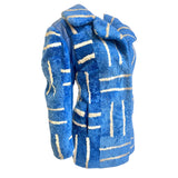 1970's Blue and White Geometric Shearling and Leather Jacket, side