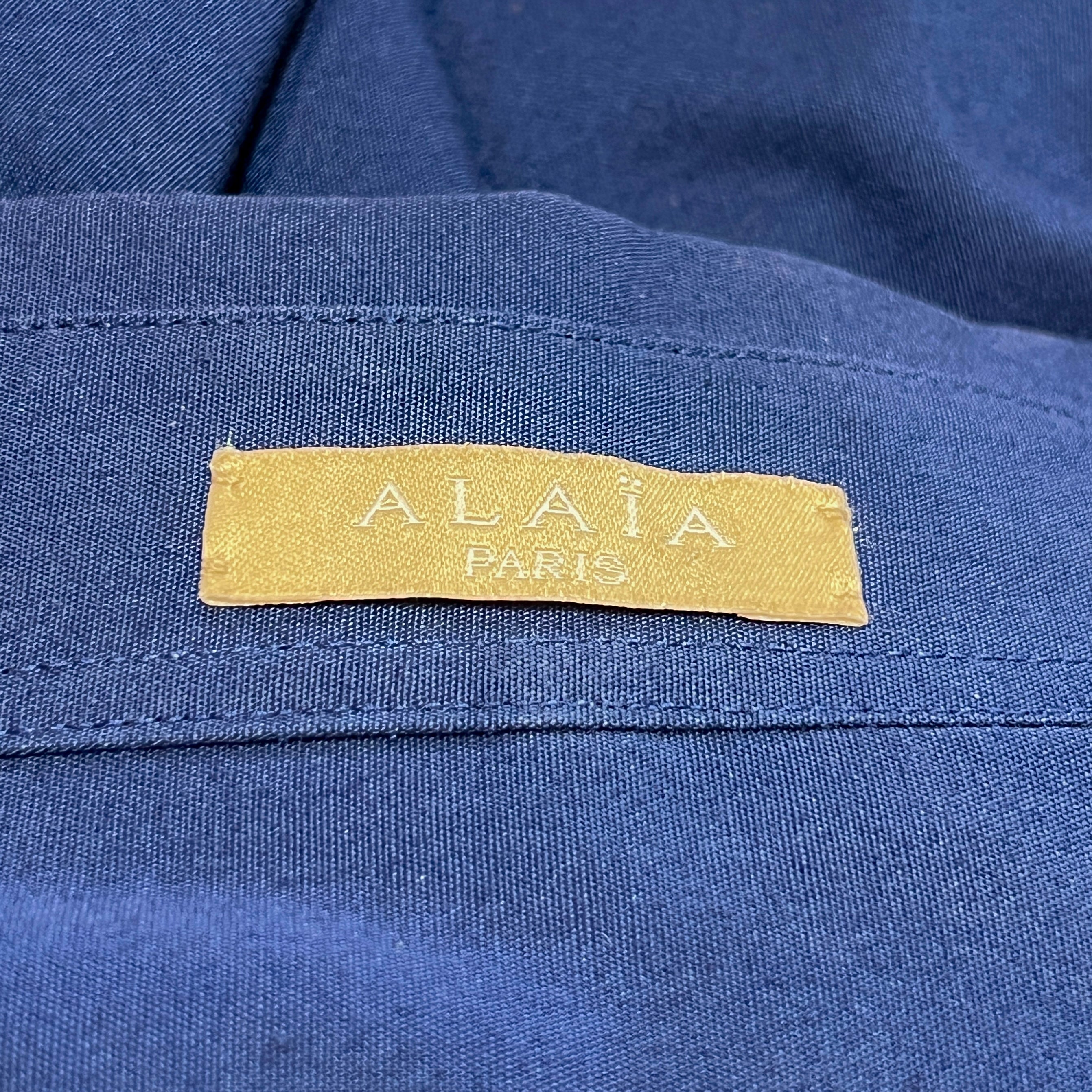Alaïa Navy Blue Poplin Chevron Eyelet Shirt Dress, label