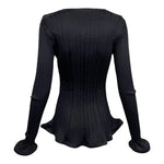 Y2K Issey Miyake Black Trumpet Hem Pleats Please Skirt Set, blouse back