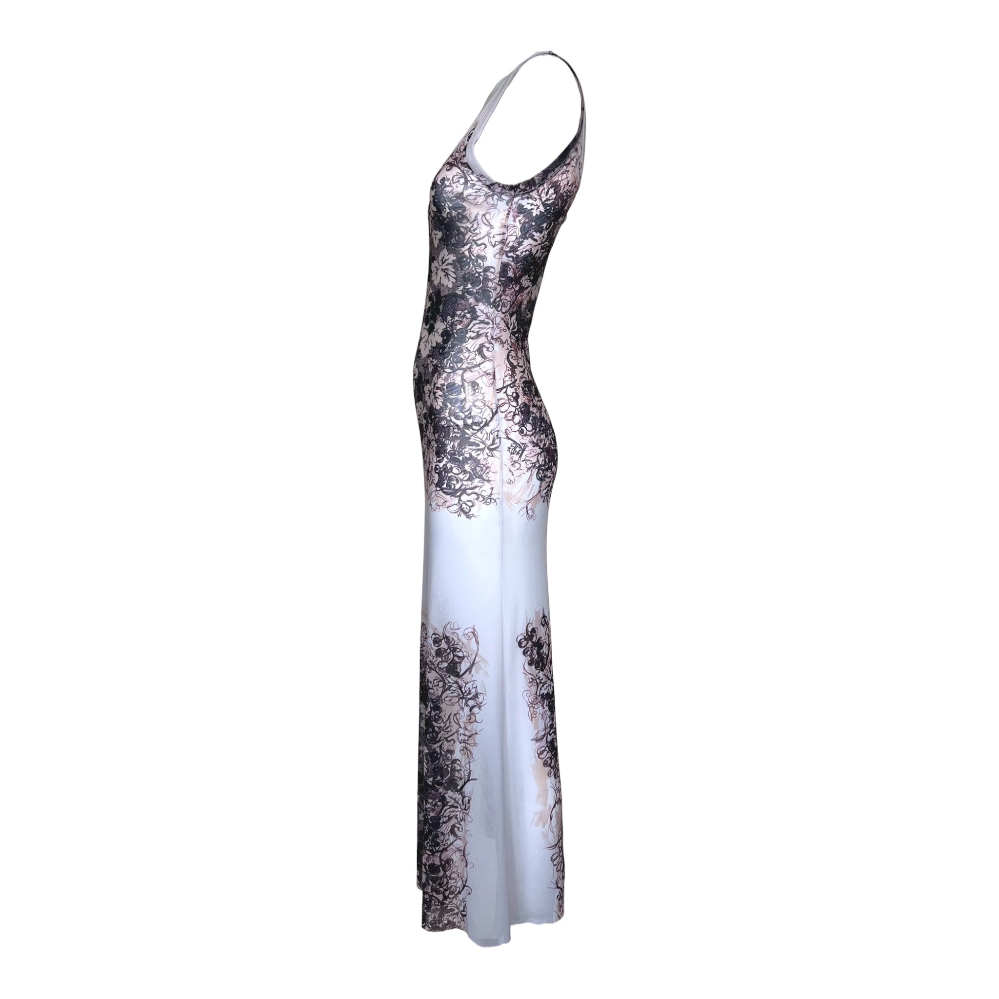 Gaultier Classique Y2K Mesh Grape Leaf Print Tank Dress, side 2