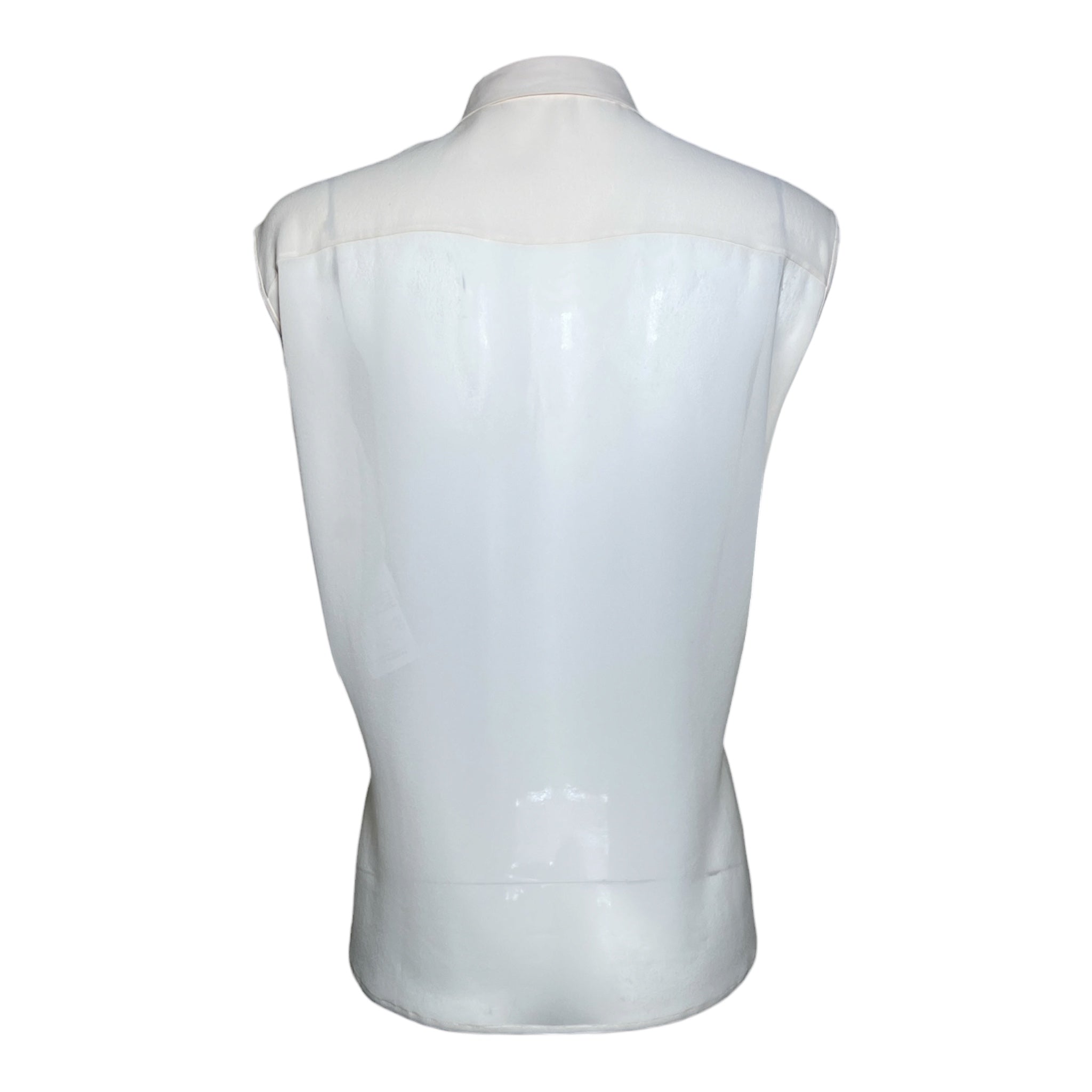 Christian Dior 2000's Cream Silk Pleat Front Button Up Sleeveless Blouse, back
