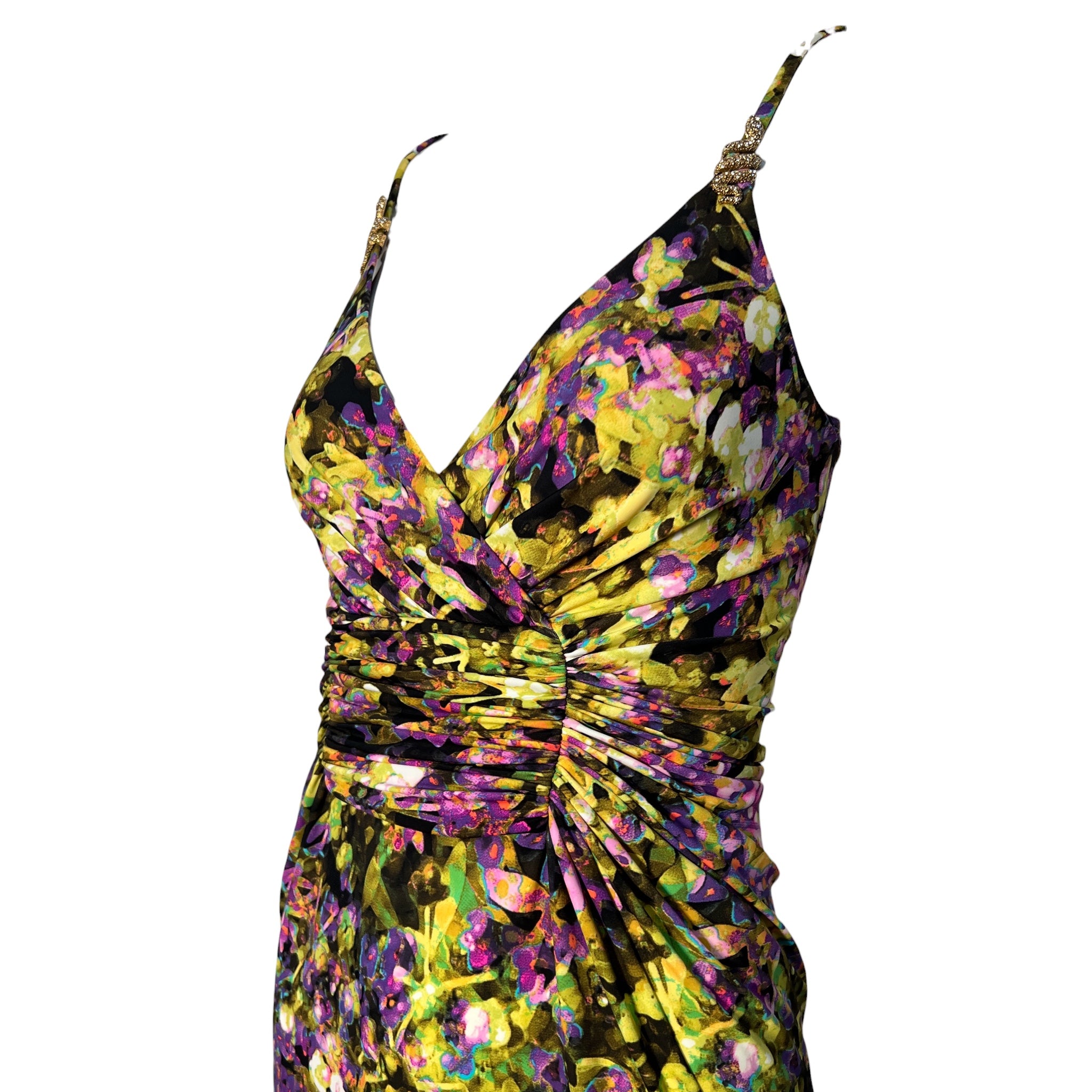 Roberto Cavalli 2008 Neon Floral Jersey Maxi Dress, bust
