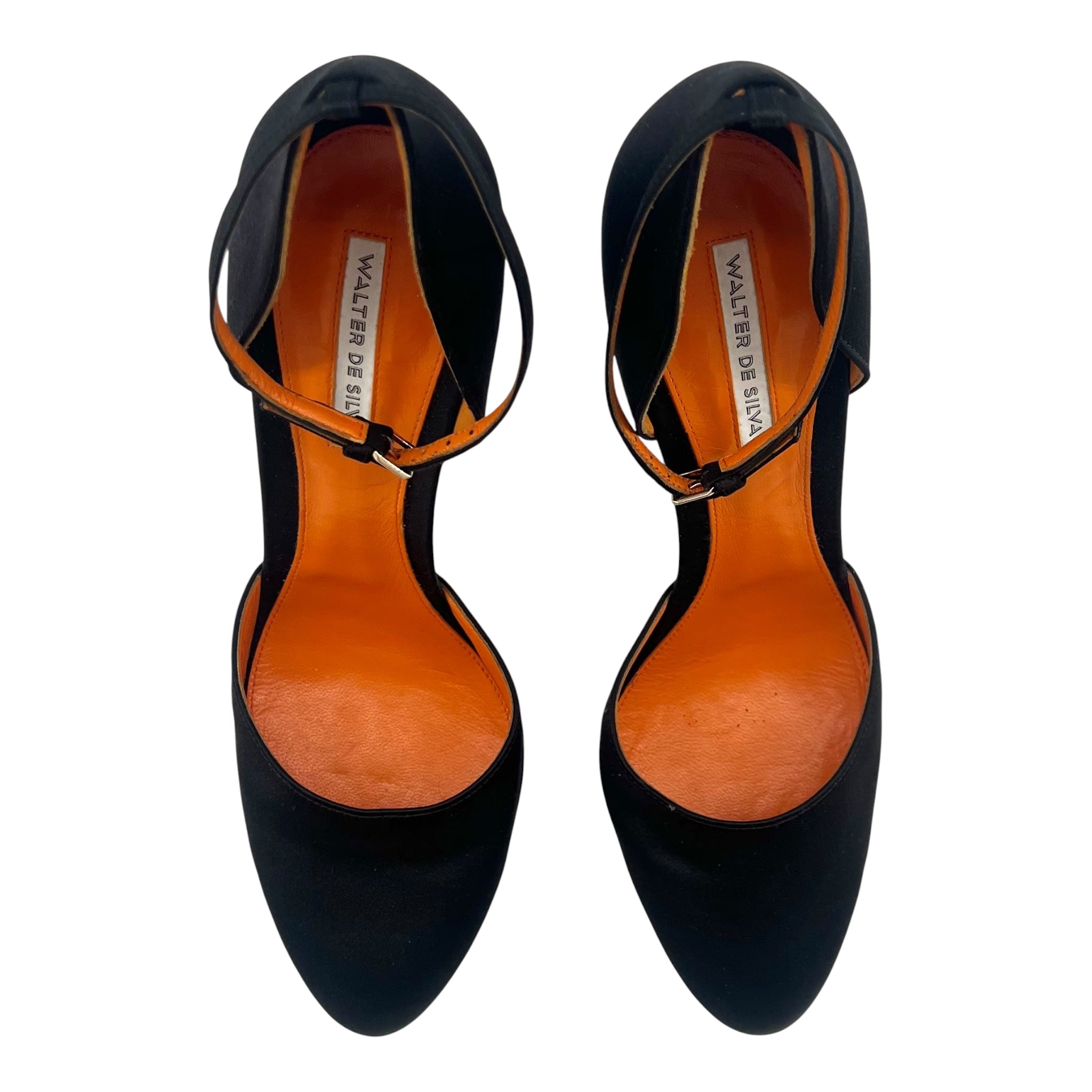 Walter de Silva Black Satin Ankle Strap D'Orsay Stiletto Heels, 41 -inside with ankle strap