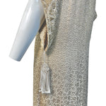 Late 1970's Gold Champagne Lamé Jacquard Caftan Gown and Scarf, tassel 