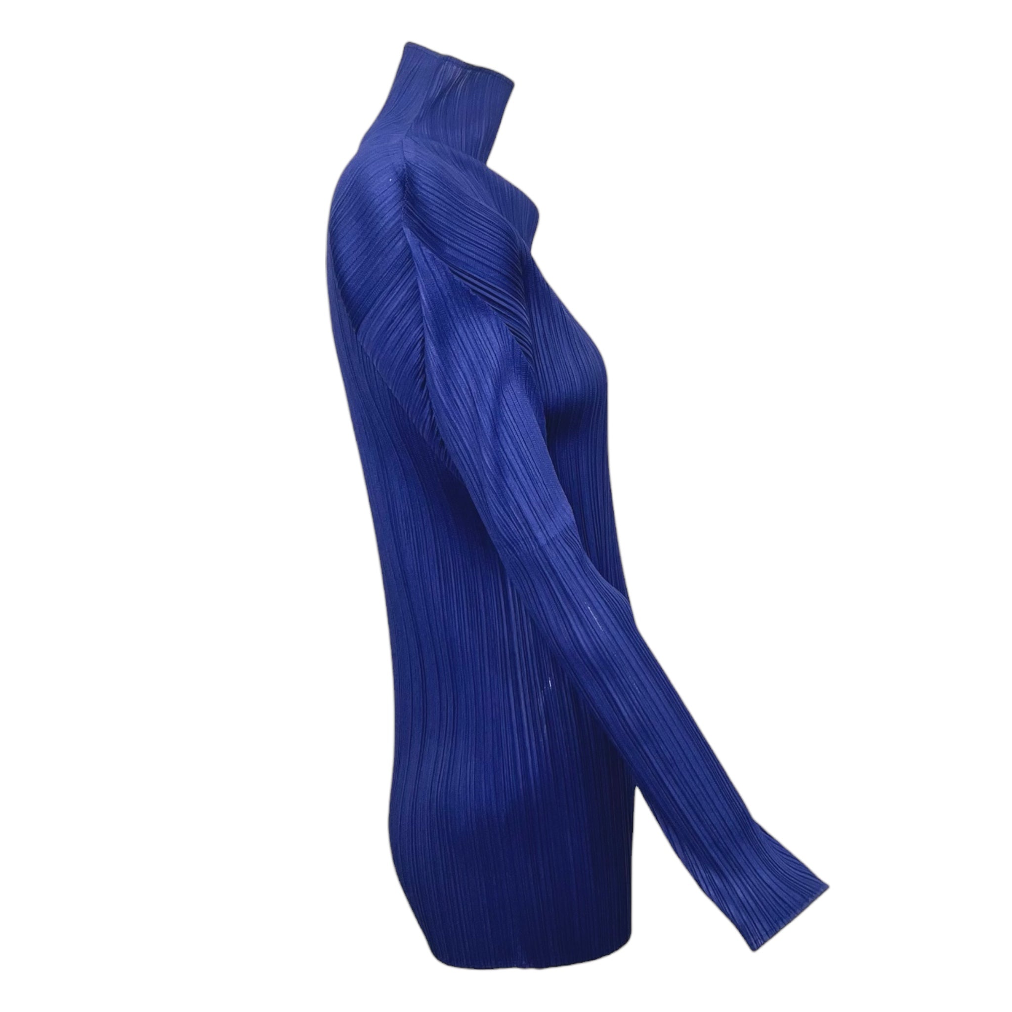Issey Miyake F/W 1999 Cobalt Blue Pleated Funnel Neck Blouse, side 2