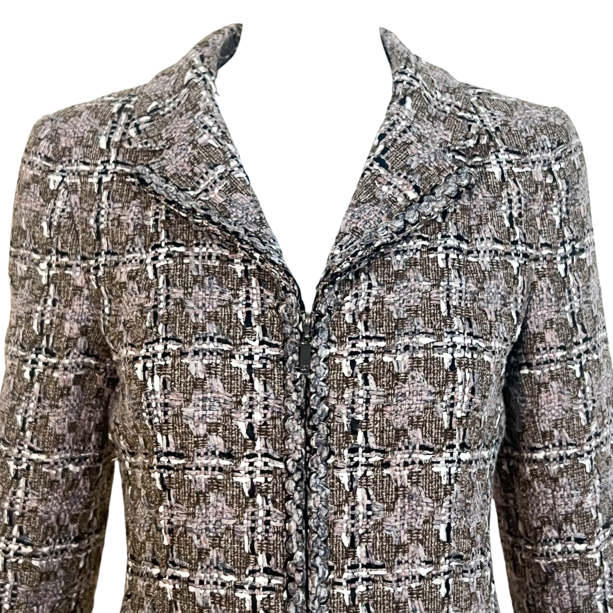 Chanel S/S 2003 Beige Boucle Classic Tweed Cropped Zip-Front Jacket, top