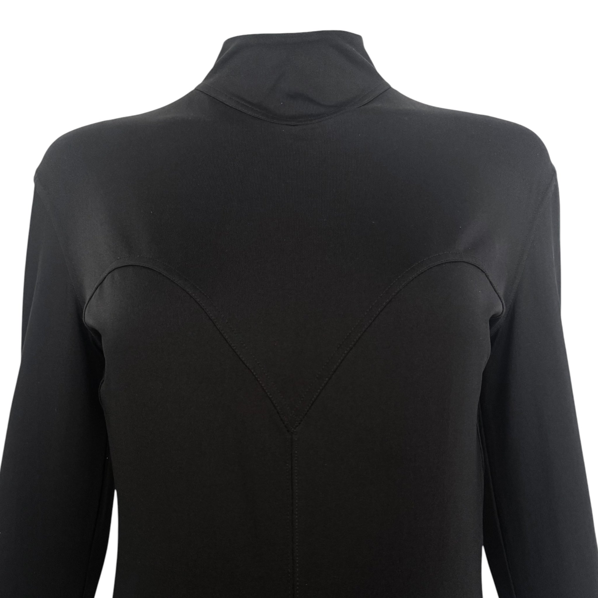 Thierry Mugler ACT IV 1990's Black Full Body Mock Neck Cat Suit, bodice 