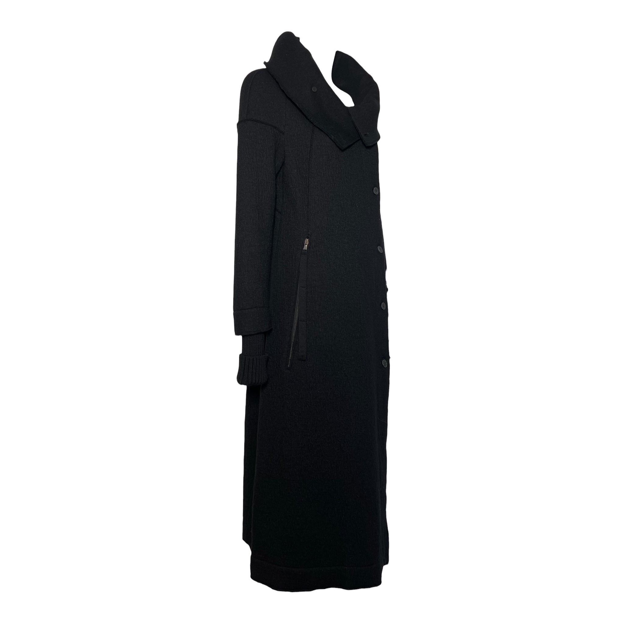 Transit Charcoal Wool Coat With Knit Sweater Sleeves, slight side