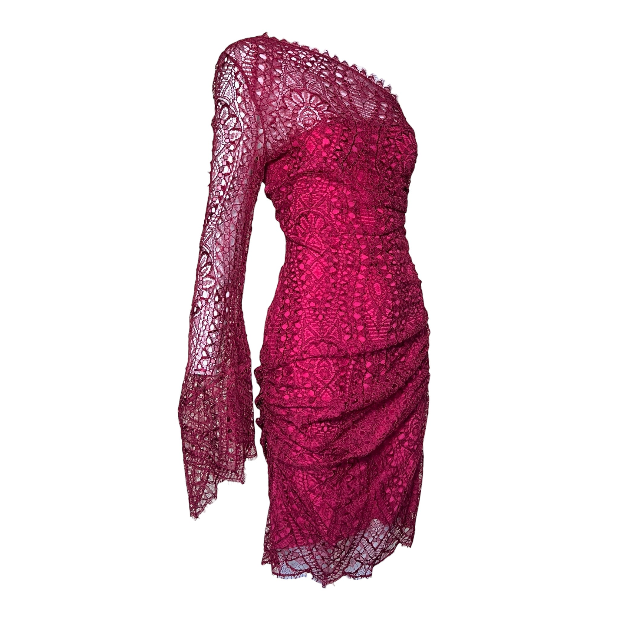 Emilio Pucci Resort 2011 Burgundy One Shoulder Lace Mini Dress – THE WAY WE WORE Emilio Pucci Resort 2011 Burgundy One Shoulder Lace Mini Dress – THE WAY WE WORE
