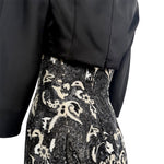 Guy Laroche Haute Couture 1960's Black and White Empire Waist Heavily Beaded Gown, back waist area