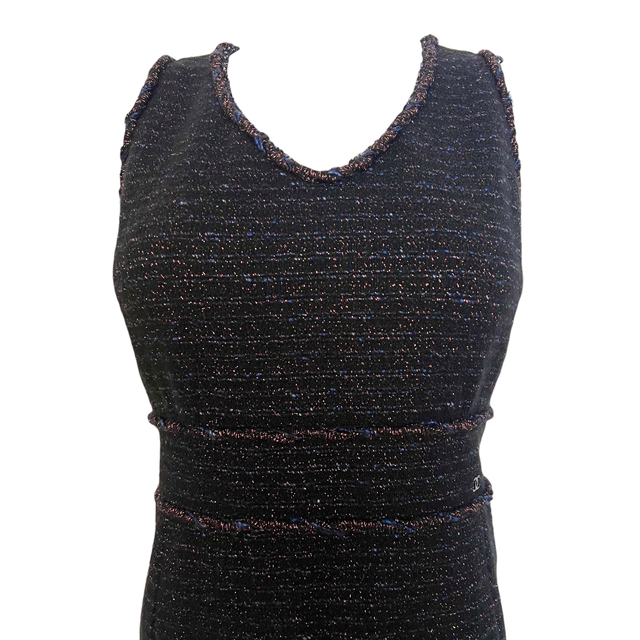 Chanel A/W 2007  Black Metallic Lurex Bouclé Tweed Mini Dress, bodice