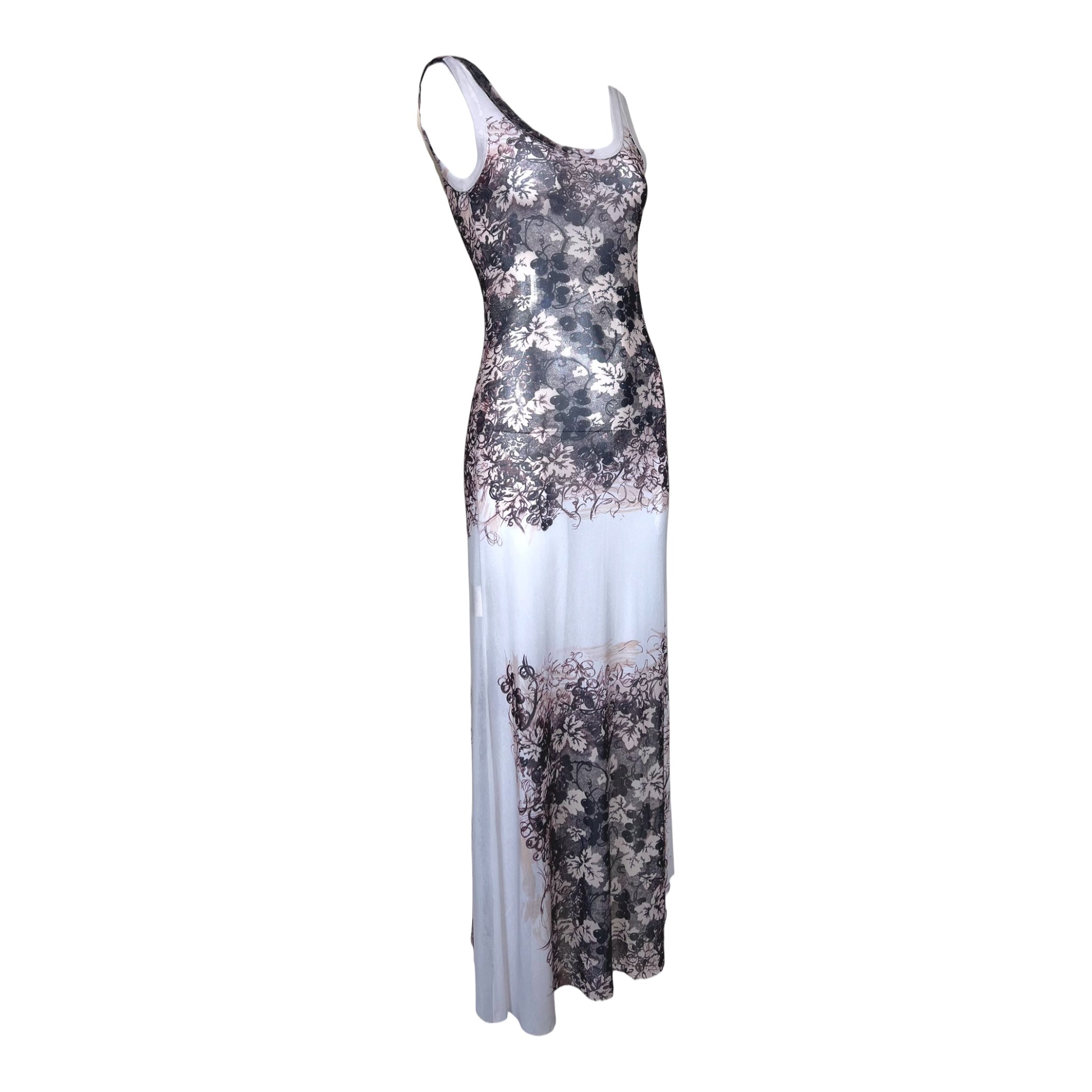 Gaultier Classique Y2K Mesh Grape Leaf Print Tank Dress, slight side