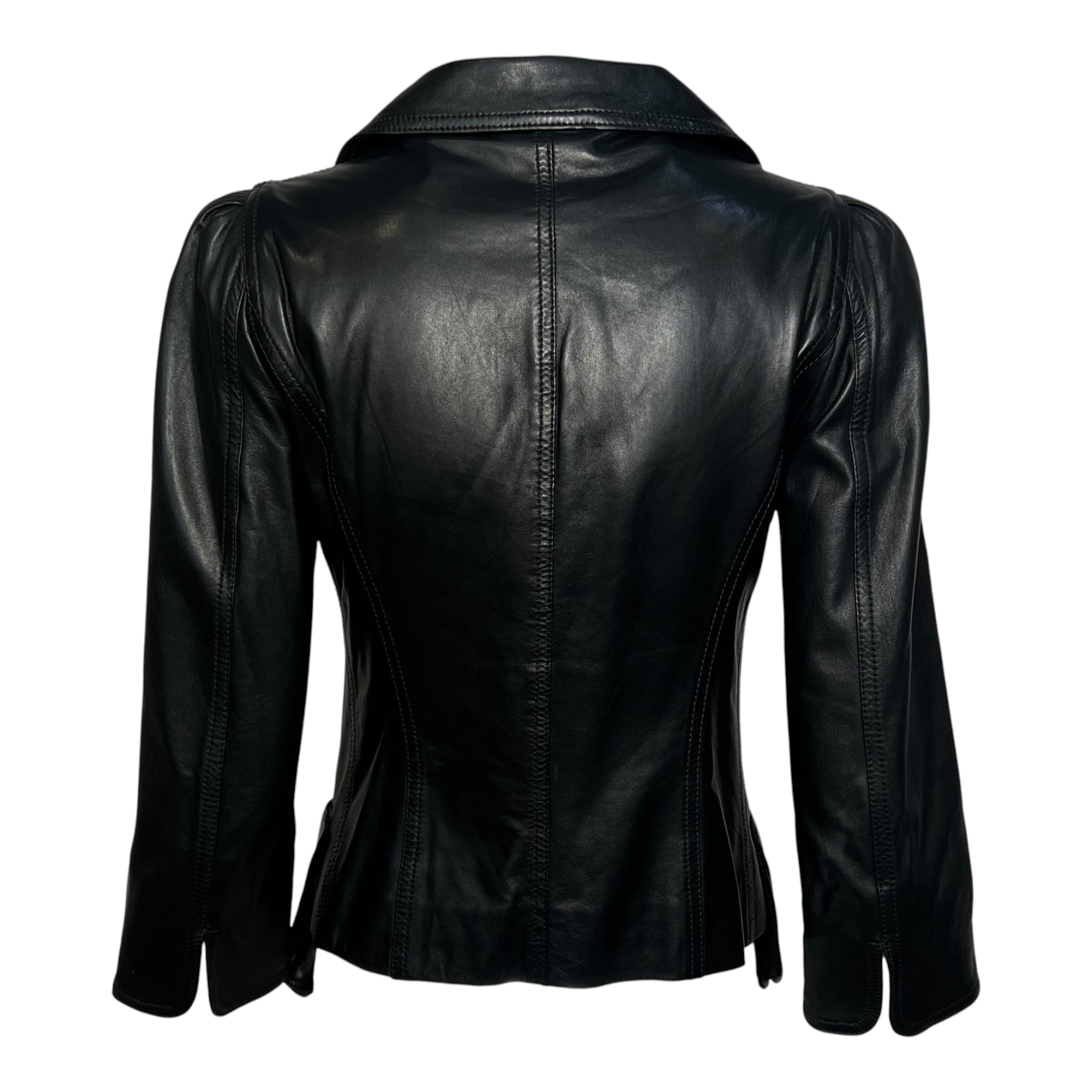 Fendi 2000's Black Leather Jacket with Patch Pockets, back