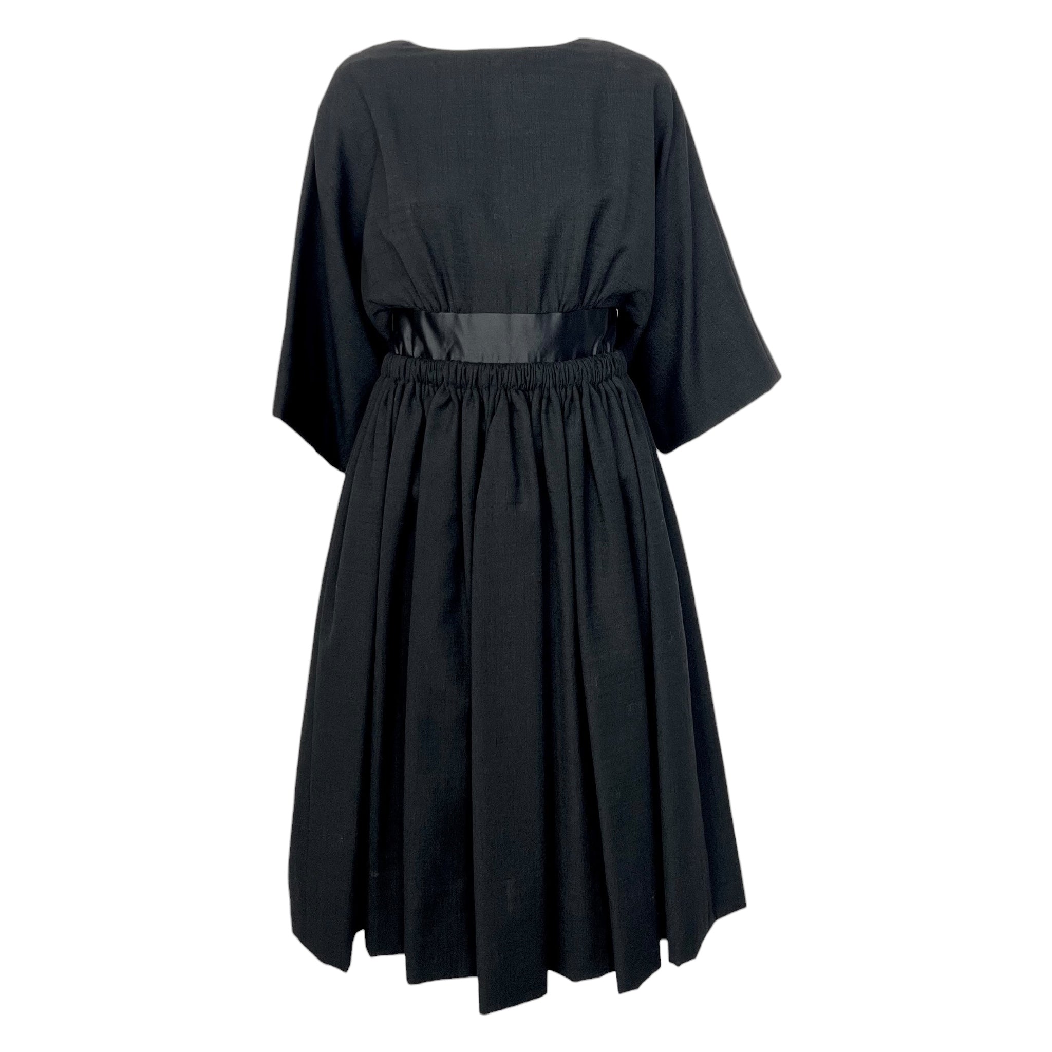 Galanos 1950's Black Raw Silk Fit and Flare Sleeved Day Dress