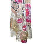 Bill Blass 1969 Silver Brocade Pink Floral Long Sleeve Full Length Dress, Documented, skirt graphics