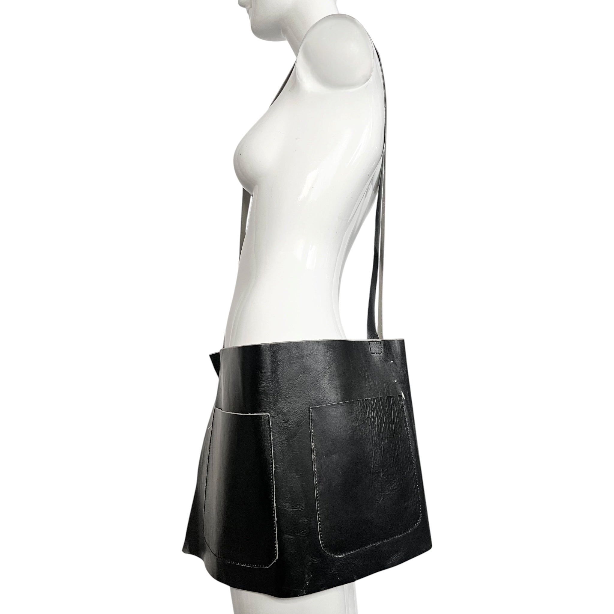Maison Martin Margiela A/W 1999 Black Leather Utilitarian Pinafore Apron, side