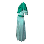 1980's Green and White Striped Silk Dress with Flutter Collar, side