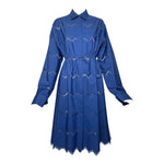 Alaïa Navy Blue Poplin Chevron Eyelet Shirt Dress