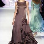 Zac Posen F/W 2005 Plum Silk Satin Tiered Gown w/Flounce, runway 2