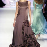 Zac Posen F/W 2005 Plum Silk Satin Tiered Gown w/Flounce, runway 2