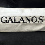 Galanos 1970's Black Satin Silk Ruffle Triple Tier Long Sleeve Column Gown, label